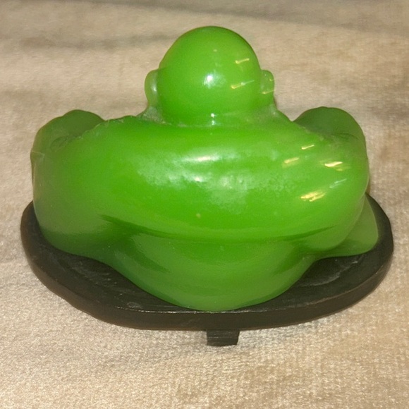 Vintage 2000 Green Faux Jade Peking Glass Seated Laughing Buddha figurine - Picture 6 of 6